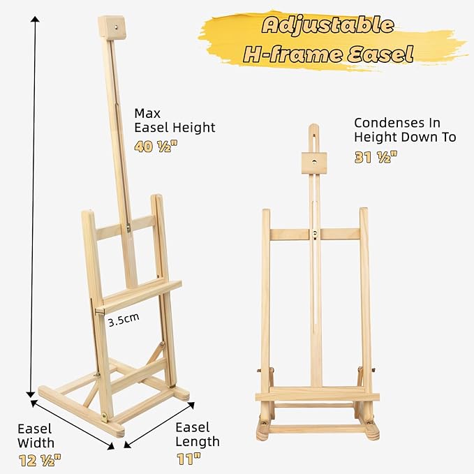 31 Inch H-Frame Tabletop Easel for Painting - Adjustable Portable Wooden Easel, Sturdy & Stable Art Easel for Adults, Artists, Beginners, Holds Canvas up to 24" - Perfect for Home and Studio
