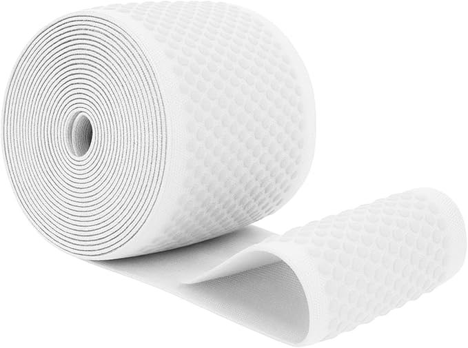 Mandala Crafts 2.5 Inch Elastic Silicone Gripper Tape for Clothing - 5 Yds Dotted Non Slip Elastic Band for Sewing - White Silicone Flat Fabric Stretchy Ribbon Straps