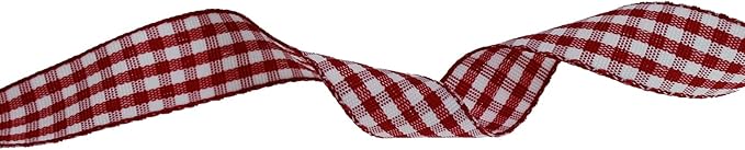 Gingham Ribbon 50 Yard Each Roll 100% Polyester Woven Edge (5/8" x 50 Yards, Dark Red)