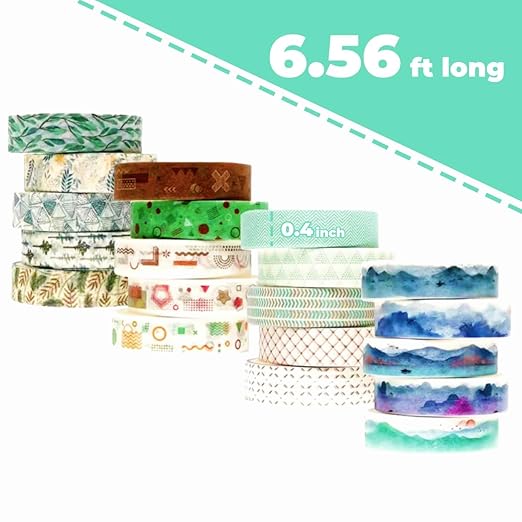 Washi Tape Set, 20 Rolls of Colorful Washi Tape, Decorative Tape for Arts and Crafts, Scrapbooking Supplies Pattern Washi Tape with Landscape Vintage Mountain River Leaves Green. (Forrest)