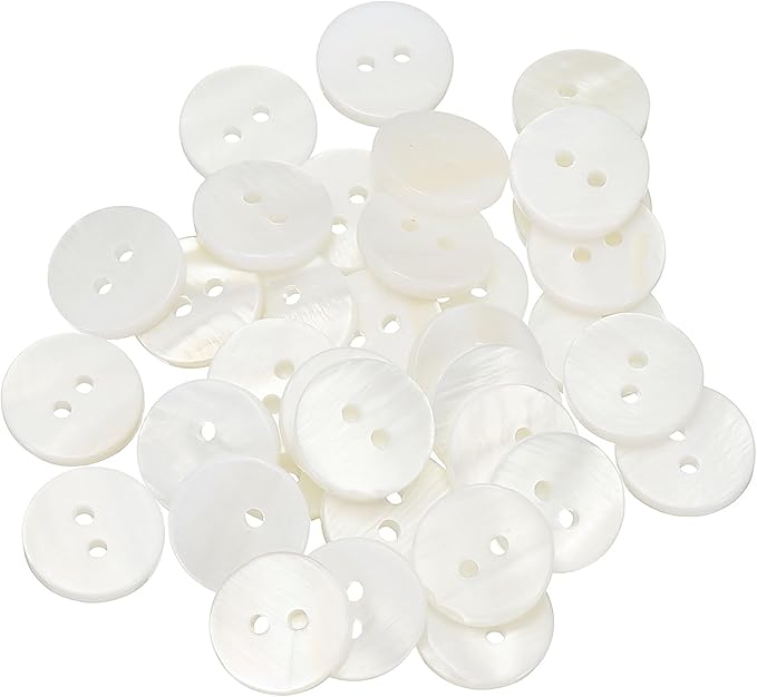 uxcell 35Pcs Natural Shell Button, 2 Hole 12.5mm Round Mother of Pearl Buttons for Shirt Coats Suits Jacket Jeans Skirts DIY Sewing Crafts, White
