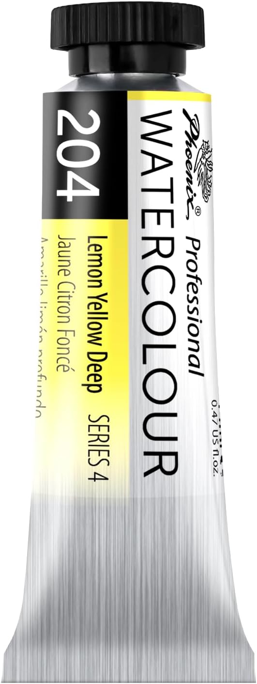 PHOENIX Professional Watercolor Paint Single Tube - 0.47 Fl Oz / 14ml - Lemon Yellow Deep