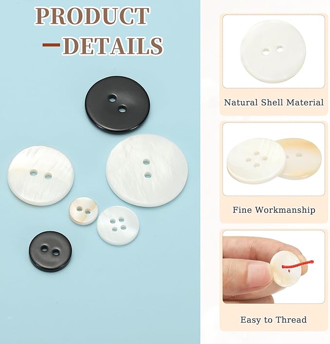 uxcell 21Pcs Natural Shell Button, 2 Hole 20mm Round Mother of Pearl Buttons for Shirt Coats Suits Jackets Jeans Skirts DIY Sewing Crafts, White