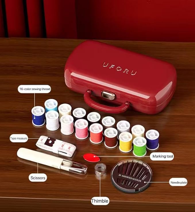 Reflygen Portable Sewing Tool Kit,Multi-Colored Thread Spools,DIY Sewing Accessories,Travel Repair Kit(Ankera Red)
