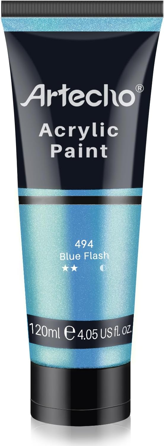 Artecho lridescent Blue Acrylic Paint (120ml / 4.05oz) Tubes, Art Craft Paints for Canvas Painting, Rock, Stone, Wood, Fabric, Art Supplies