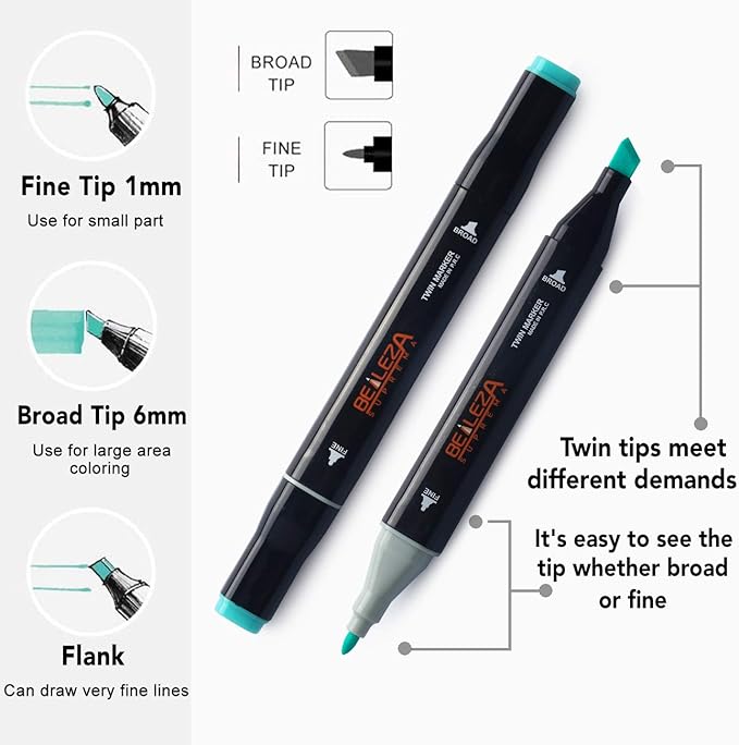 100 Colors Alcohol Markers Dual Tips Permanent Art Marker Pen for Kids & Adult, Alcohol-Based Highlighter Pens Sketch arts set for Coloring ,Painting, Sketching and Drawing.（non free flowing ）