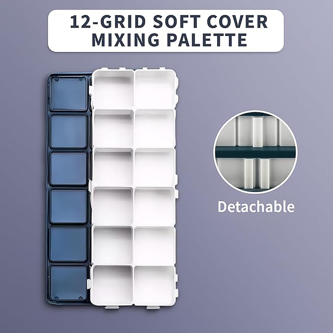 12 Twelve-Cell Paint Box Distribution Box Airtight Paint Palette Box Watercolor Palette with Rubber Cover for Watercolor Paint Saver Art Gouache Acrylic Graffiti Paint