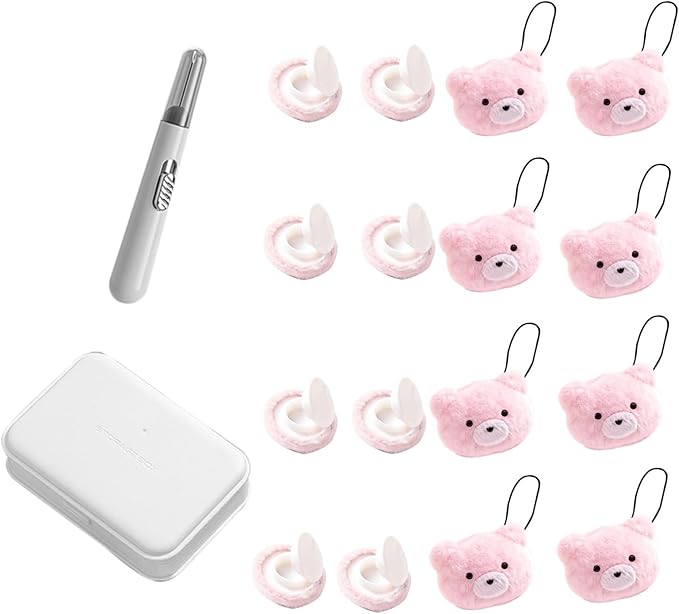 8 Pcs Duvet Clips with Pins Quilt Fixer,Non-Slip Duvet Cover Clips,Duvet Clips to Hold Comforter Inside,No Needles，Bear Pattern(Inc Hook Tool,Storage Box)(Pink)