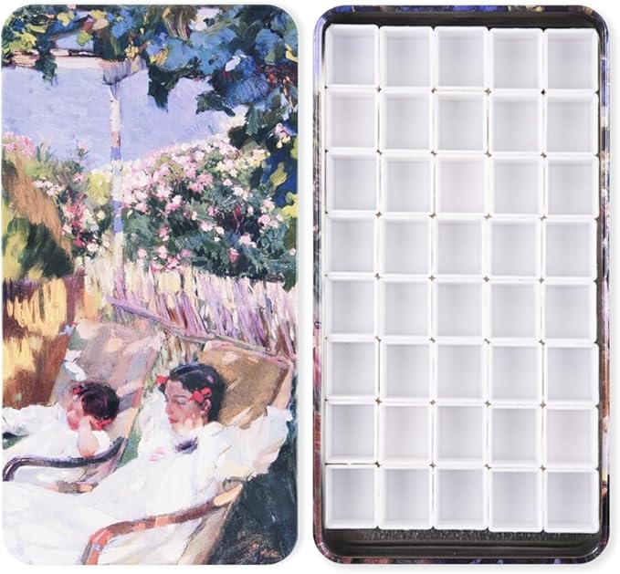 Portable Watercolor Tins Paint Palette with 40Pcs Empty Half Pans and Magnetic Squares, Small Travel Metal Paint Box with Acrylics Painting Art Drawing.Garden