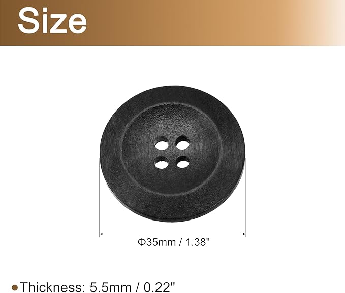 uxcell 50Pcs Wooden Buttons, 35mm(1 3/8") 4 Hole Round Wood Sewing Button Craft for Sewing DIY Craft Clothing, Black
