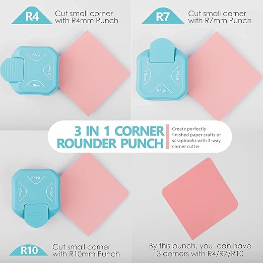 BearBoss 3 in 1 Corner Punch Paper Corner Rounder Cutter for Card Making Laminate Cardstock Scrapbooking Paper Crafts Business Cards, Ocean Blue 4mm, 7mm, 10mm