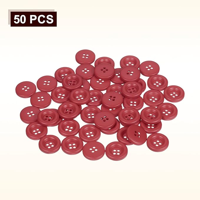 HARFINGTON 50pcs Sewing Button 15mm (5/8 Inch) 4 Holes Resin Thickened Round Crafting Replacement Buttons for Clothing DIY Crafts Decoration, Bright Red