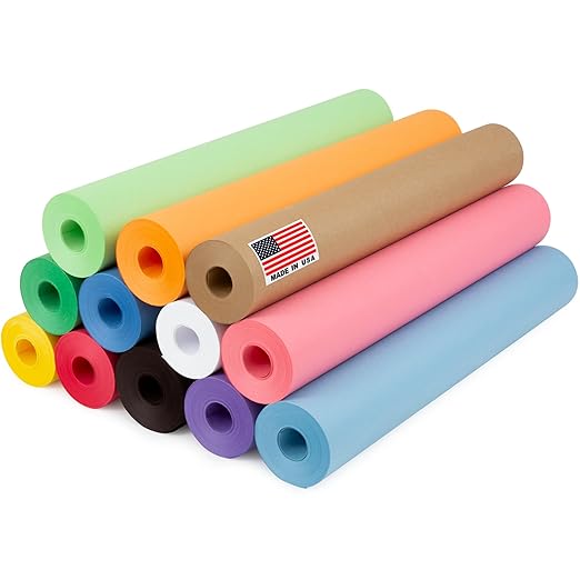 18" x 1200" (100 ft) Pack of 12 Rolls USA Made Multi-Color Kraft Paper Rolls Set, 45 lbs – Colored Paper for Arts and Crafts, DIY Projects, Gift Wrapping, Packing
