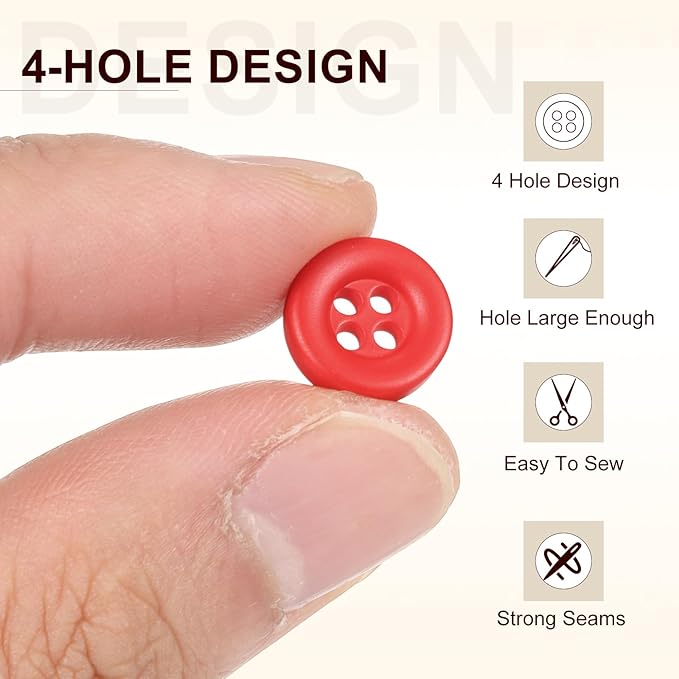 HARFINGTON 50pcs Sewing Button 11mm (15/32 Inch) 4 Holes Resin Thickened Round Crafting Replacement Buttons for Clothing DIY Crafts Decoration, Red