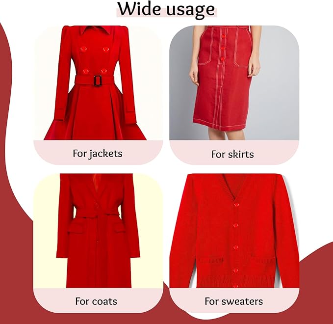 100 pcs 30L Red Sewing Buttons 3/4" (19mm) Round 4-Hole Round Plastic Glossy Buttons 0.75 inch Plain Bulk Button for Firefighter Uniform Clothes Workwear School Outfits Aprons Pants Bags Crafts DIY