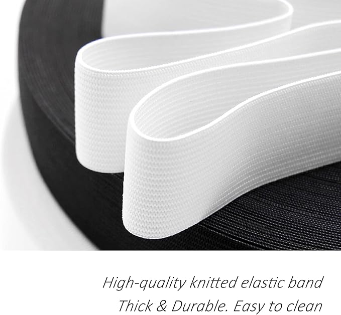 1 Inch Elastic Band for Sewing, Crafts, DIY, High Elasticity, (White 11Yards, Black 11 Yards)