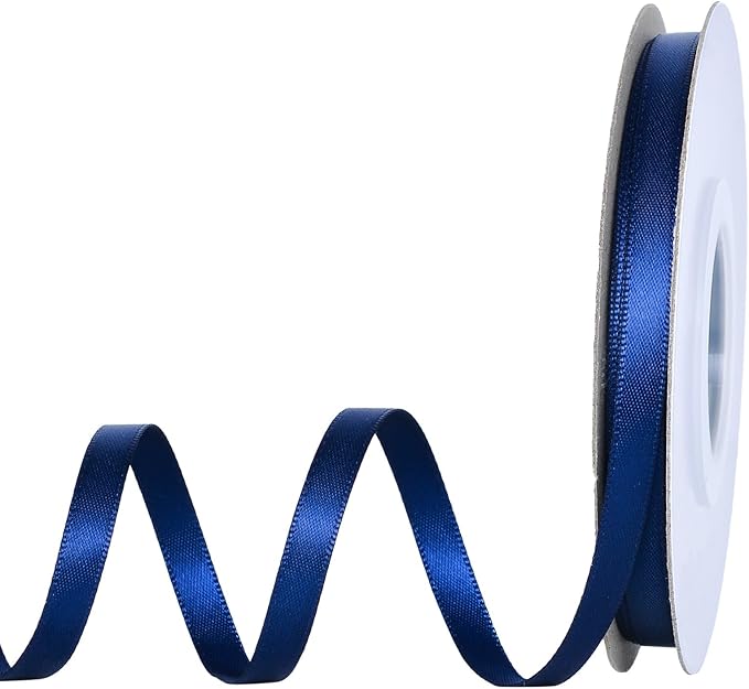YAMA Navy Blue Double Faced Satin Ribbon, 1/4 Inch 25 Yards, Navy Ribbon for Gift Wrapping Crafts Hair Bows Wedding Party Decoration