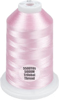 Simthread Trilobal Polyester Thread – 5000M (5500yds) No.40 – Super Sheen, Tangle-Free – Built-in Thread Lock Spool – Compatible with Brother, Singer, Janome & More, Salmon Pink-079