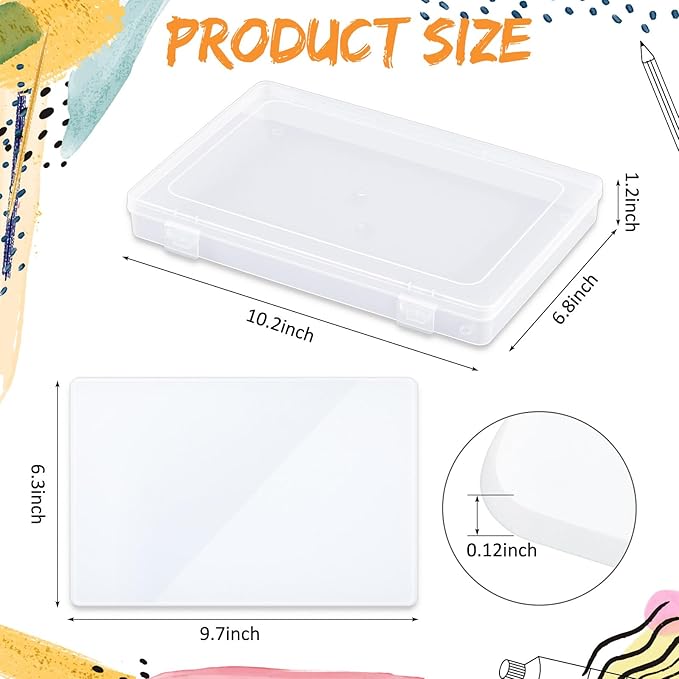 Nuanchu 2 Pcs Handy Glass Oil Paint Palette Included Airtight Stay Wet Palette Container and Tempered Glass, Keeps Paint Fresh, Ideal for Travel (10.24 x 6.8 Inches,White)