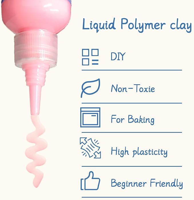 Liquid Polymer Clay, Liquid Clay for Polymer Clay Oven-Bake, for DIY Enthusiasts, Education and Crafting, Easy to Shape & Multi-Mold Compatible, Antiquewhite 60ml, Blue 60ml, Pink 60ml