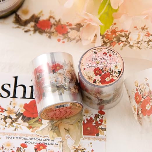 Alideco 6pcs Decorative Adhesive Tapes Fresh Literary Girl Botanical Flower Landscape PET Tape Great for Bullet Journal Supplies, Arts, Scrapbook, DIY Crafts, Planners (menghuaxianzong)