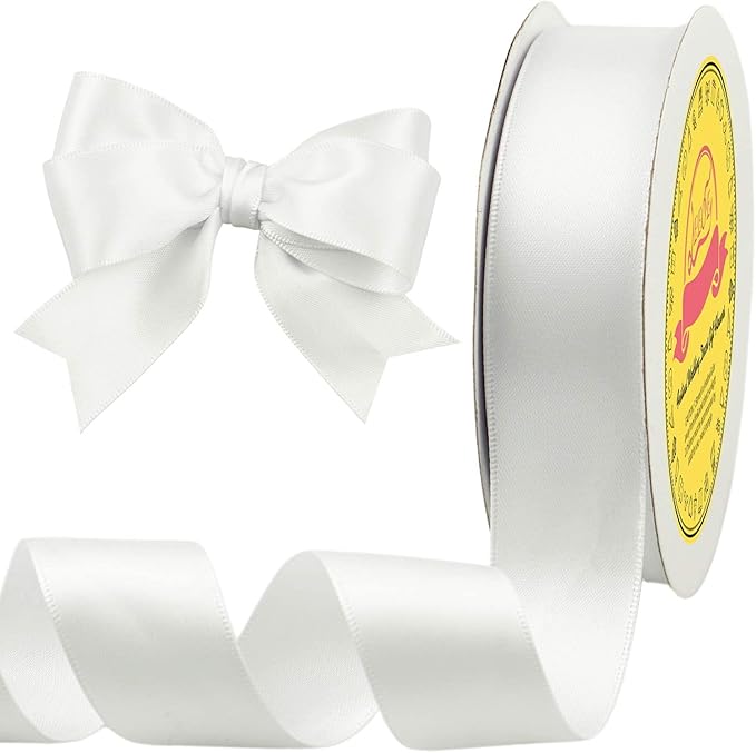 Double Face Satin Ribbon 1 inch X 25 Yards Polyester White Ribbon for Gift Wrapping Very Suitable for Weddings Party Hair Bow Invitation Decorations and More