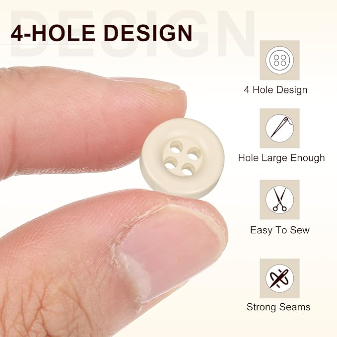 HARFINGTON 50pcs Sewing Button 11mm (15/32 Inch) 4 Holes Resin Thickened Round Crafting Replacement Buttons for Clothing DIY Crafts Decoration, Beige
