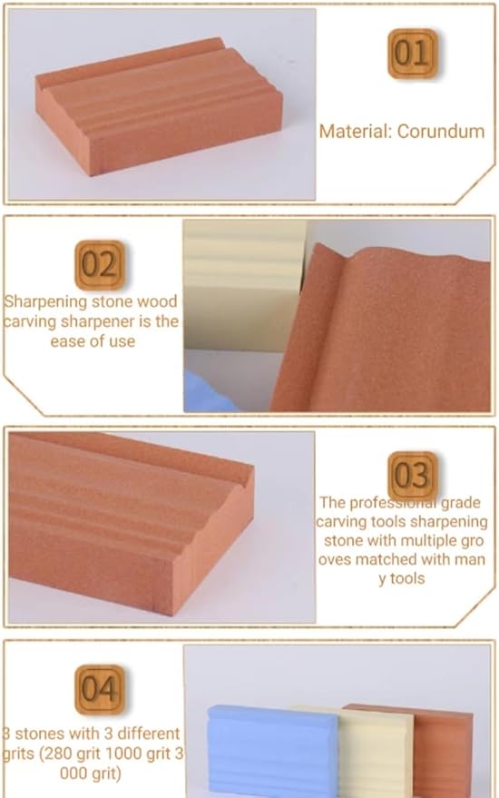 Sharpening Stones for Wood Carving Tools - Whetstones Wood Carvers Sharpener -Gouge Sharpening Stone 280 & 1000 & 3000 Grit