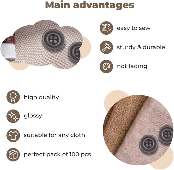 100 Pcs Grey Sewing Buttons 0.75 inch Uniform Buttons 4 Hole 30L Round Plastic 19mm Sew on Bulk Ideal for Pants Coats Dress Shirt Skirt Suit Uniform Shorts Decorative Craft DIY Arts Projects