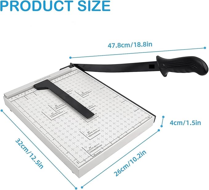 Paper Cutter for Cardstock Heavy Duty 12 inch, 12" Cut Length Guillotine Paper Trimmer for Cardstock Metal Base，for Home Office Classroom School