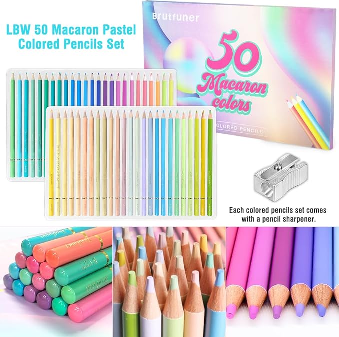 LBW 50 Macaron Pastel Colored Pencils Professional Soft Core for Adults Kids Beginners Sketching Shading