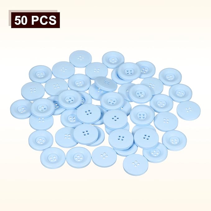 HARFINGTON 50pcs Sewing Button 25mm (1 Inch) 4 Holes Resin Thickened Round Crafting Replacement Buttons for Clothing DIY Crafts Decoration, Light Blue