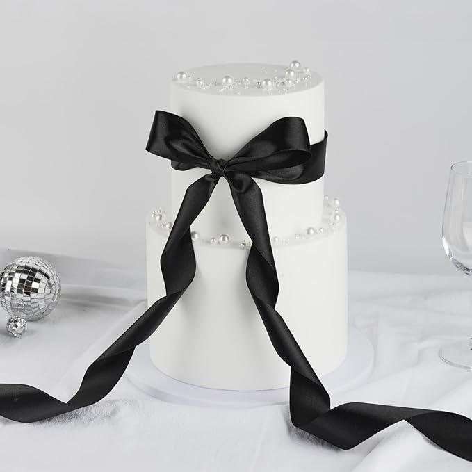 1-1/2 Inch Wide Black Satin Ribbon, 50 Yards Solid Polyester Fabric Ribbon for Roses Making, Gift Wrapping, Valentine's Day, Wedding Decorations, Crafts, Bows
