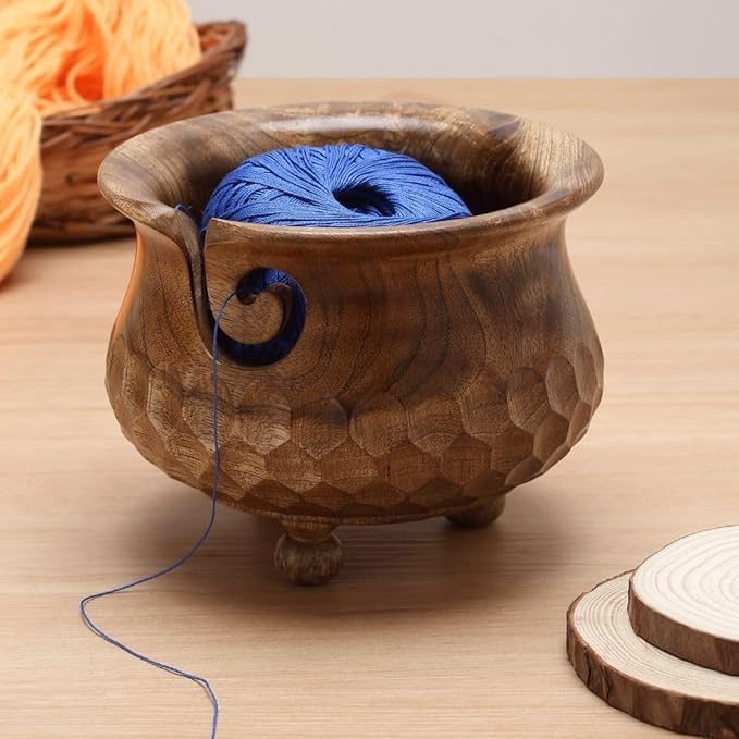 Wooden Large Yarn Bowl (7x4) – Handmade Pot-Shaped Yarn Holder for Crocheting & Knitting – Crochet Bowl for Yarn Ball Storage – Christmas Gift for Knitters & Crafters