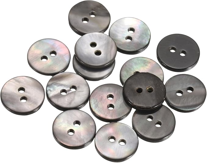 uxcell 15Pcs Natural Shell Button, 2 Hole 11.5mm Flat Mother of Pearl Buttons for Shirt Coats Suits Jacket Jeans Skirts DIY Sewing Crafts, Black/Silver