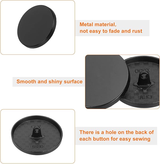 HARFINGTON 50pcs 48L Metal Round Flat Sewing Buttons 30mm Alloy Shank Craft Replacement Button for Men Women Suit Woolen Coat Shirt Trousers Sewing Crafts, Matt Black