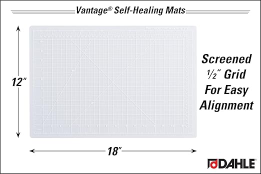Dahle Vantage 10681 See-Through Premium Self-Healing Cutting Mat, 12"x18", 1/2" Grid, 5 Layers for Max Healing, Perfect for Crafts & Sewing, Clear