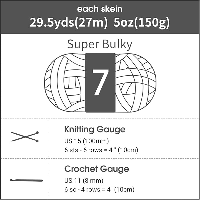 HOMBYS Grey Multi Chunky Chenille Yarn for Hand Knitting,Fluffy Soft Jumbo Yarn Crocheting,Super Bulky Big Yarn for Chunky Blanket,Large Thick Arm Knitting Yarn,8 Pack Plush Yarn