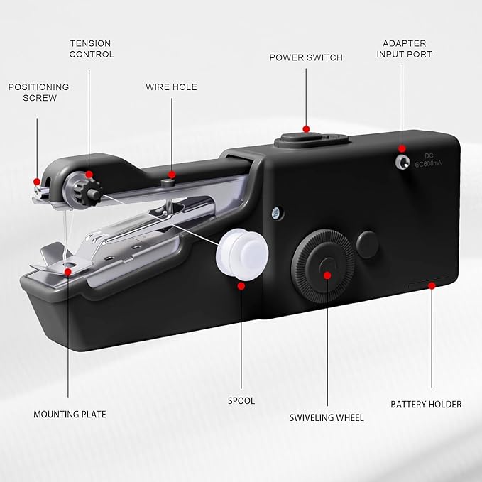 ALIBBON Handheld Sewing Machine for Beginners Portable Electric Mini Sewing Machine with Accessory Kit Small Hand Stitching Machine for DIY Clothes Home Travel Sewing Kit for Adults (Black)