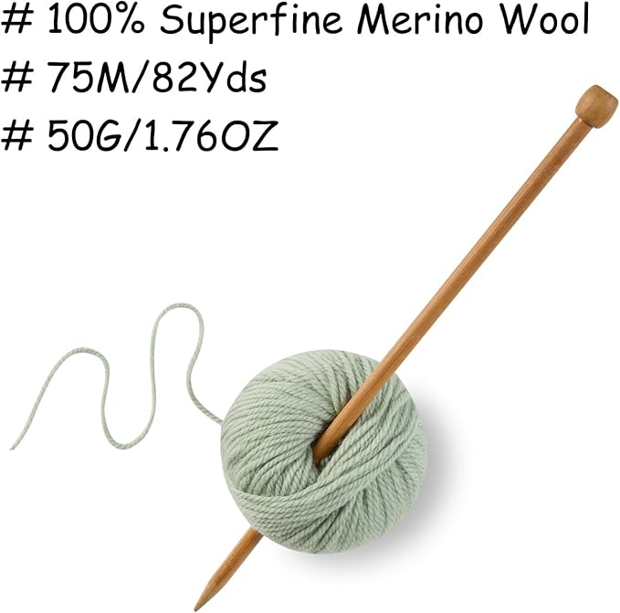 100% Merino Wool Yarn 3-Ply Luxurious and Soft Yarn for Hand Knitting & Crocheting (Ocean Green,1Ball)