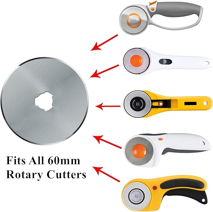 HEADLEY TOOLS 60mm Rotary Cutter Blades 10 Pack Fits Olfa, Fiskars, Replacement Rotary Blade for Arts Crafts Quilting Scrapbooking Sewing, Sharp and Durable