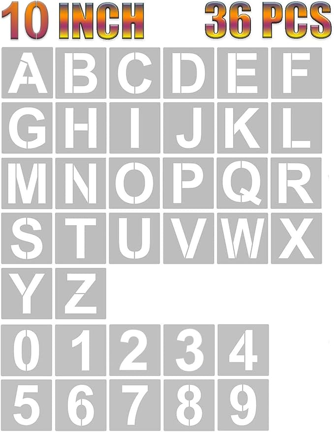 YEAJON 10 Inch Letter Stencils and Numbers, 36 Pcs Alphabet Art Craft Stencils, Reusable Plastic Art Craft Stencils for Wood, Wall, Fabric, Rock, Chalkboard, Signage, DIY School Projects (10 Inch)