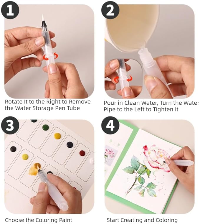 CozyWeave 12 Colors Watercolor for Adults Beginner Painting Flower Workbook Art Supplies with Tools Kits