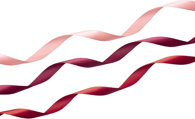 Burgundy Double Face Satin Ribbon 3/8 Inch x 45 Yards Wine Red Coral Pink Fabric Ribbon for Gift Wrapping, Flower Bouquets, Bows Making, Wedding Decor, Invitations, Christmas (3 Rolls *15Yd)
