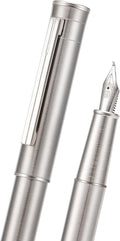 Hongdian 1861 Stainless Steel Fountain Pen Bent Nib, Classic Design Smooth Writing Pen with Converter and Metal Pen Case Set