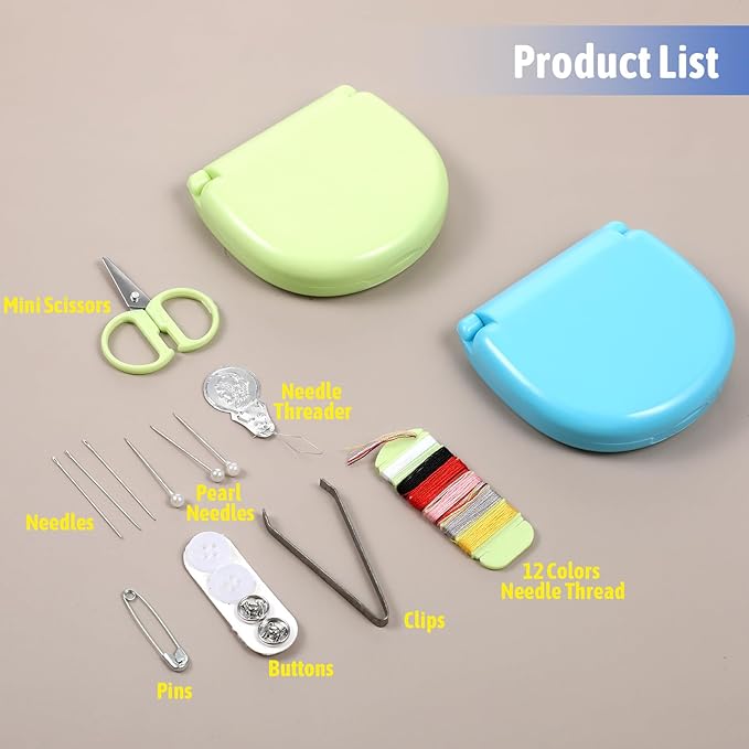 20 Pieces Mini Travel Sewing Kit Portable Travel Sewing Box Kit Portable Small Emergency Sewing Tool with Needle and Thread Scissors for Beginner Traveler Hotel Charity Homeless, Green, Blue