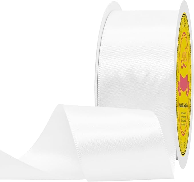 Double Face White Satin Ribbon 1-1/2 inch X 25 Yards Polyester White Ribbon for Gift Wrapping Very Suitable for Weddings Party Hair Bow Invitation Decorations and More