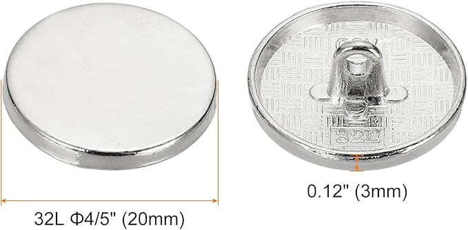 HARFINGTON 50pcs 32L Metal Round Flat Sewing Buttons 20mm Alloy Shank Craft Replacement Button for Men Women Suit Woolen Coat Shirt Trousers Sewing Crafts, Silver Tone