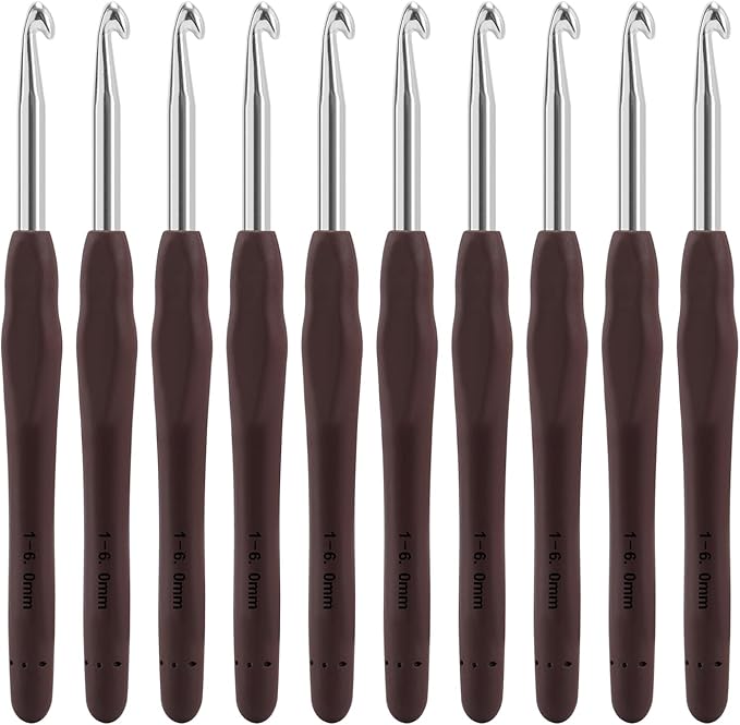 Vodiye 10PCS Crochet Hooks, Professional Extra Long 6.0mm, Ergonomic Handle, Crochet Needle for Beginners and Experienced Lovers