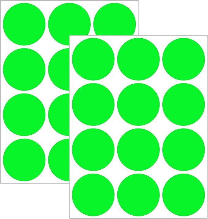 2" Round Large Colored Removable Stickers Labels - Fluorescent Green,Pack of 360